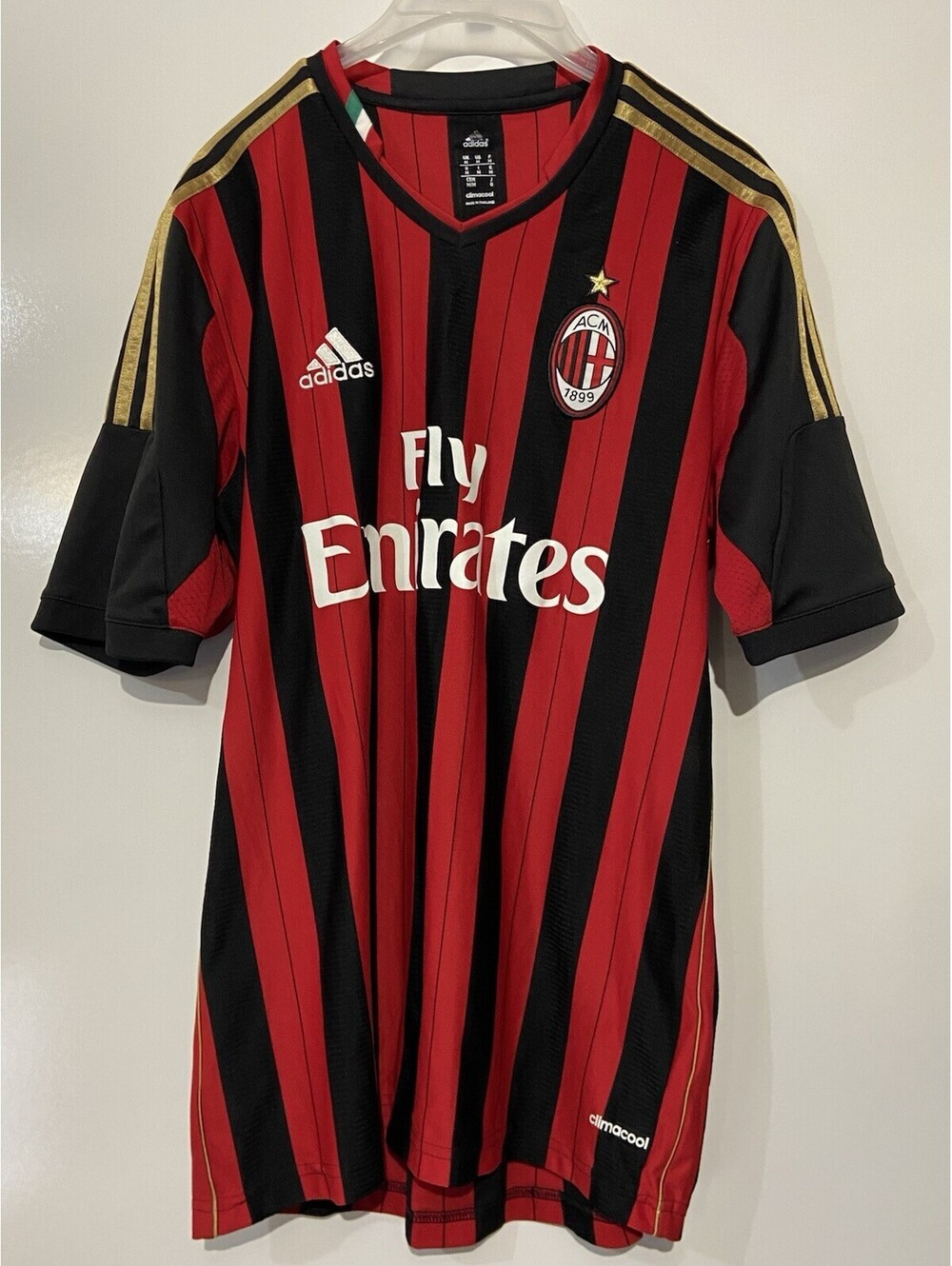 Mens ADIDAS Red/Black 2013-2014 AC Milan Home Soccer Jersey Sz M